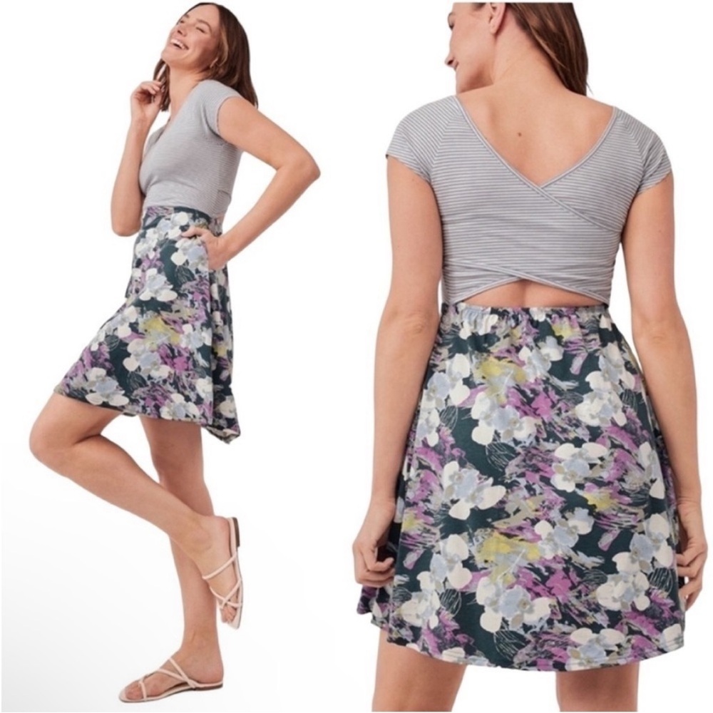 Pact Organic Crossback Mini Dress Tide Stripe/Desert Orchid Brushstroke Size XXL